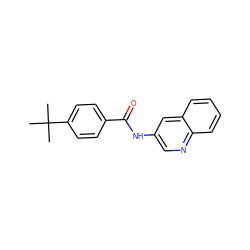 CC(C)(C)c1ccc(C(=O)Nc2cnc3ccccc3c2)cc1 ZINC000000302143