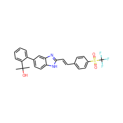 CC(C)(O)c1ccccc1-c1ccc2[nH]c(/C=C/c3ccc(S(=O)(=O)C(F)(F)F)cc3)nc2c1 ZINC000117144169