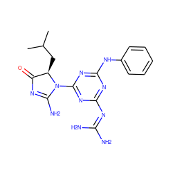 CC(C)C[C@@H]1C(=O)N=C(N)N1c1nc(N=C(N)N)nc(Nc2ccccc2)n1 ZINC000147627441