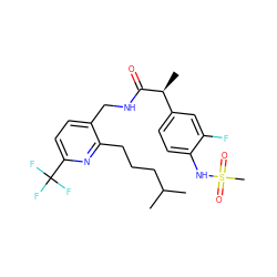 CC(C)CCCc1nc(C(F)(F)F)ccc1CNC(=O)[C@@H](C)c1ccc(NS(C)(=O)=O)c(F)c1 ZINC000060328410
