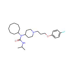 CC(C)NC(=O)N(C1CCCCCCC1)C1CCN(CCCOc2ccc(F)cc2)CC1 ZINC000003993837