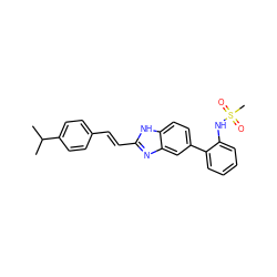 CC(C)c1ccc(/C=C/c2nc3cc(-c4ccccc4NS(C)(=O)=O)ccc3[nH]2)cc1 ZINC000117151744