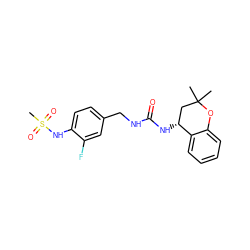 CC1(C)C[C@@H](NC(=O)NCc2ccc(NS(C)(=O)=O)c(F)c2)c2ccccc2O1 ZINC000169704437
