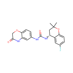 CC1(C)C[C@@H](NC(=O)Nc2ccc3c(c2)NC(=O)CO3)c2cc(F)ccc2O1 ZINC000143564743