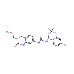 CC1(C)C[C@@H](NC(=O)Nc2ccc3c(c2)NC(=O)N(CCO)C3)c2ccc(Br)cc2O1 ZINC000144406577