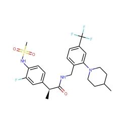 CC1CCN(c2cc(C(F)(F)F)ccc2CNC(=O)[C@@H](C)c2ccc(NS(C)(=O)=O)c(F)c2)CC1 ZINC000060326412