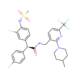 CC1CCN(c2nc(C(F)(F)F)ccc2CNC(=O)[C@@H](c2ccc(F)cc2)c2ccc(NS(C)(=O)=O)c(F)c2)CC1 ZINC000138781197