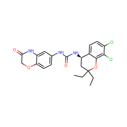 CCC1(CC)C[C@@H](NC(=O)Nc2ccc3c(c2)NC(=O)CO3)c2ccc(Cl)c(Cl)c2O1 ZINC000143512848