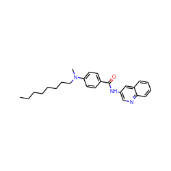 CCCCCCCCN(C)c1ccc(C(=O)Nc2cnc3ccccc3c2)cc1 ZINC000036351961