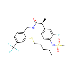 CCCCCSc1cc(C(F)(F)F)ccc1CNC(=O)[C@@H](C)c1ccc(NS(C)(=O)=O)c(F)c1 ZINC000473155128