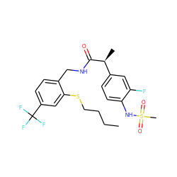 CCCCSc1cc(C(F)(F)F)ccc1CNC(=O)[C@@H](C)c1ccc(NS(C)(=O)=O)c(F)c1 ZINC000473154342