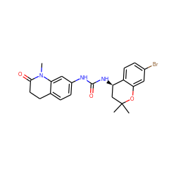CN1C(=O)CCc2ccc(NC(=O)N[C@@H]3CC(C)(C)Oc4cc(Br)ccc43)cc21 ZINC000143564337