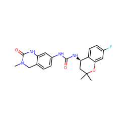 CN1Cc2ccc(NC(=O)N[C@@H]3CC(C)(C)Oc4cc(F)ccc43)cc2NC1=O ZINC000143439961
