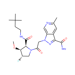 CO[C@@H]1[C@@H](F)CN(C(=O)Cn2nc(C(N)=O)c3cc(C)ncc32)[C@@H]1C(=O)NCCC(C)(C)C ZINC000210588466