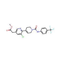 COC(=O)Cc1cnc(C2=CCN(C(=O)Nc3ccc(C(F)(F)F)cc3)CC2)c(Cl)c1 ZINC000141073381