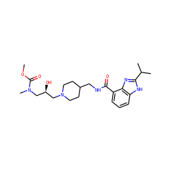 COC(=O)N(C)C[C@@H](O)CN1CCC(CNC(=O)c2cccc3[nH]c(C(C)C)nc23)CC1 ZINC000096272866