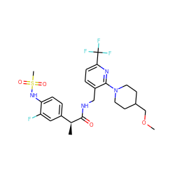 COCC1CCN(c2nc(C(F)(F)F)ccc2CNC(=O)[C@@H](C)c2ccc(NS(C)(=O)=O)c(F)c2)CC1 ZINC000095580380