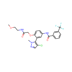 COCCNC(=O)COc1ccc(NC(=O)c2cccc(C(F)(F)F)c2)cc1-c1c(Cl)cnn1C ZINC000114774308