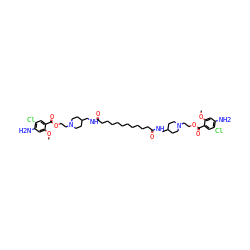 COc1cc(N)c(Cl)cc1C(=O)OCCN1CCC(CNC(=O)CCCCCCCCCCC(=O)NCC2CCN(CCOC(=O)c3cc(Cl)c(N)cc3OC)CC2)CC1 ZINC000150363817