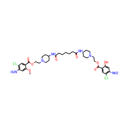 COc1cc(N)c(Cl)cc1C(=O)OCCN1CCC(NC(=O)CCCCCC(=O)NC2CCN(CCOC(=O)c3cc(Cl)c(N)cc3O)CC2)CC1 ZINC000095612628