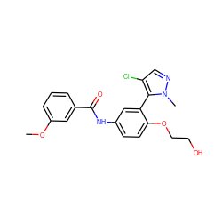 COc1cccc(C(=O)Nc2ccc(OCCO)c(-c3c(Cl)cnn3C)c2)c1 ZINC000114774286
