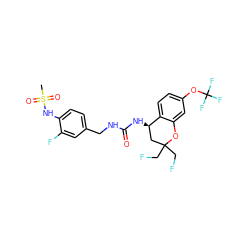 CS(=O)(=O)Nc1ccc(CNC(=O)N[C@@H]2CC(CF)(CF)Oc3cc(OC(F)(F)F)ccc32)cc1F ZINC000169704431
