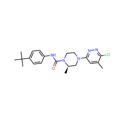 Cc1cc(N2CCN(C(=O)Nc3ccc(C(C)(C)C)cc3)[C@H](C)C2)nnc1Cl ZINC000028394045