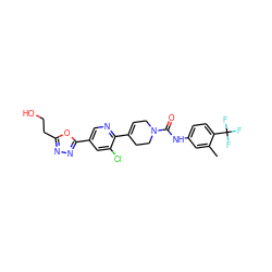 Cc1cc(NC(=O)N2CC=C(c3ncc(-c4nnc(CCO)o4)cc3Cl)CC2)ccc1C(F)(F)F ZINC000149605443