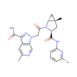 Cc1cc2c(C(N)=O)nn(CC(=O)N3[C@H](C(=O)Nc4cccc(Br)n4)C[C@@]4(C)C[C@@H]34)c2cn1 ZINC000144019878