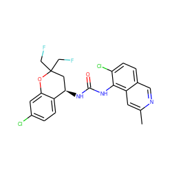 Cc1cc2c(NC(=O)N[C@@H]3CC(CF)(CF)Oc4cc(Cl)ccc43)c(Cl)ccc2cn1 ZINC000299826673