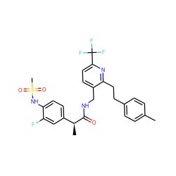 Cc1ccc(CCc2nc(C(F)(F)F)ccc2CNC(=O)[C@@H](C)c2ccc(NS(C)(=O)=O)c(F)c2)cc1 ZINC000060328408