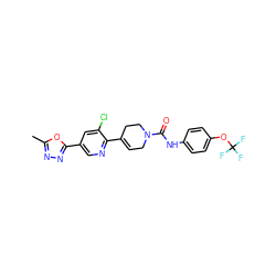 Cc1nnc(-c2cnc(C3=CCN(C(=O)Nc4ccc(OC(F)(F)F)cc4)CC3)c(Cl)c2)o1 ZINC000224305381