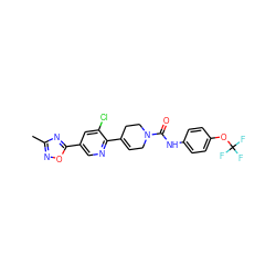 Cc1noc(-c2cnc(C3=CCN(C(=O)Nc4ccc(OC(F)(F)F)cc4)CC3)c(Cl)c2)n1 ZINC000224305939