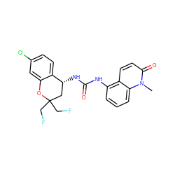 Cn1c(=O)ccc2c(NC(=O)N[C@@H]3CC(CF)(CF)Oc4cc(Cl)ccc43)cccc21 ZINC000143416691