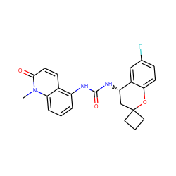 Cn1c(=O)ccc2c(NC(=O)N[C@H]3CC4(CCC4)Oc4ccc(F)cc43)cccc21 ZINC000144119961