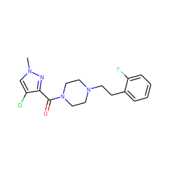 Cn1cc(Cl)c(C(=O)N2CCN(CCc3ccccc3F)CC2)n1 ZINC000139742888