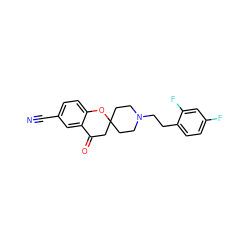 N#Cc1ccc2c(c1)C(=O)CC1(CCN(CCc3ccc(F)cc3F)CC1)O2 ZINC000013472079
