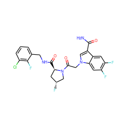 NC(=O)c1cn(CC(=O)N2C[C@H](F)C[C@H]2C(=O)NCc2cccc(Cl)c2F)c2cc(F)c(F)cc12 ZINC000148046139