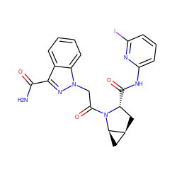 NC(=O)c1nn(CC(=O)N2[C@H](C(=O)Nc3cccc(I)n3)C[C@H]3C[C@H]32)c2ccccc12 ZINC000103246164