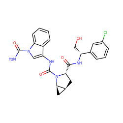 NC(=O)n1cc(NC(=O)N2[C@H](C(=O)N[C@H](CO)c3cccc(Cl)c3)C[C@H]3C[C@H]32)c2ccccc21 ZINC000143780399
