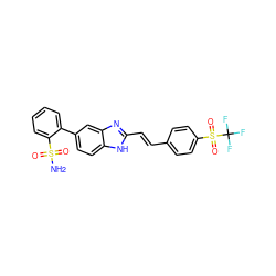 NS(=O)(=O)c1ccccc1-c1ccc2[nH]c(/C=C/c3ccc(S(=O)(=O)C(F)(F)F)cc3)nc2c1 ZINC000117146735
