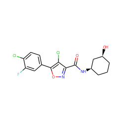 O=C(N[C@@H]1CCC[C@H](O)C1)c1noc(-c2ccc(Cl)c(F)c2)c1Cl ZINC000072176173