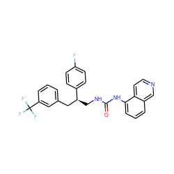 O=C(NC[C@@H](Cc1cccc(C(F)(F)F)c1)c1ccc(F)cc1)Nc1cccc2cnccc12 ZINC000028958868