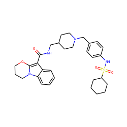 O=C(NCC1CCN(Cc2ccc(NS(=O)(=O)C3CCCCC3)cc2)CC1)c1c2n(c3ccccc13)CCCO2 ZINC000299832993
