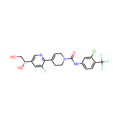 O=C(Nc1ccc(C(F)(F)F)c(Cl)c1)N1CC=C(c2ncc([C@H](O)CO)cc2F)CC1 ZINC000141055617