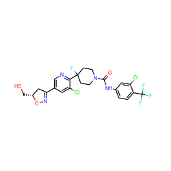 O=C(Nc1ccc(C(F)(F)F)c(Cl)c1)N1CCC(F)(c2ncc(C3=NO[C@H](CO)C3)cc2Cl)CC1 ZINC001772604535