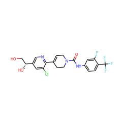 O=C(Nc1ccc(C(F)(F)F)c(F)c1)N1CC=C(c2ncc([C@H](O)CO)cc2Cl)CC1 ZINC000141053168