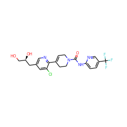 O=C(Nc1ccc(C(F)(F)F)cn1)N1CC=C(c2ncc(C[C@H](O)CO)cc2Cl)CC1 ZINC000149079477
