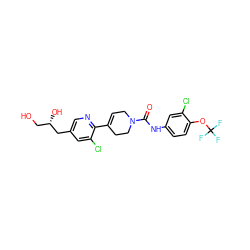 O=C(Nc1ccc(OC(F)(F)F)c(Cl)c1)N1CC=C(c2ncc(C[C@@H](O)CO)cc2Cl)CC1 ZINC000169710873