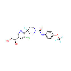 O=C(Nc1ccc(OC(F)(F)F)cc1)N1CCC(F)(c2ncc([C@H](O)CO)cc2Cl)CC1 ZINC000141056806